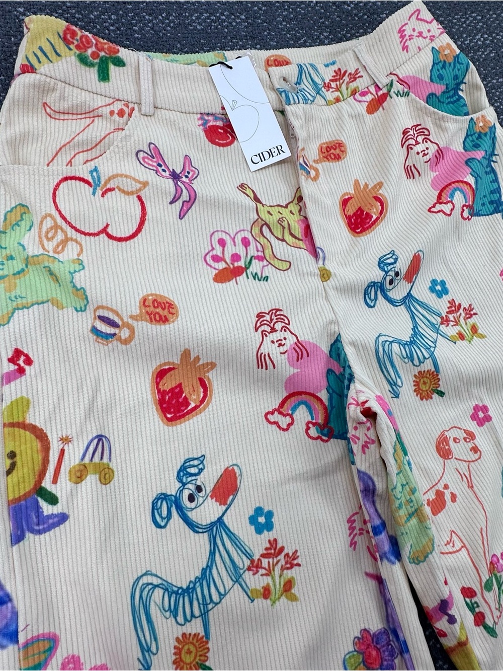 NWT Cider Corduroy Mid Rise Animal & Fruit Graphic Wide Leg Trousers - Women’s - Picture 2 of 11